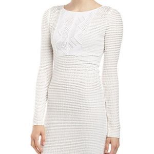 BCBGMaxAzria Shawna Stretch-Lace White Long Sleeve Woman's Bodycon Fitted Dress